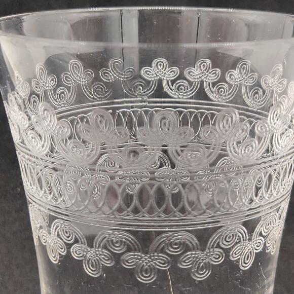 Vintage Fostoria Etched Large Cloverleaf Flair 6 oz. Juice Glass Heavy Base Boho - Picture 7 of 12